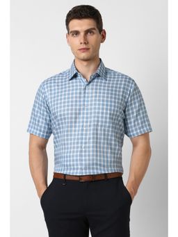 Van Heusen - Men Cotton Checks Collar Neck Regular Fit Blue Shirt