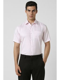 Van Heusen - Men Cotton Checks Collar Neck Regular Fit Pink Shirt