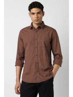 Van Heusen - Men Cotton Printed Collar Neck Slim Fit Brown Shirt