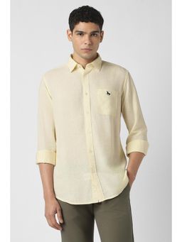 Van Heusen - Men Lyocell Blend Textured Collar Neck Slim Fit Yellow Shirt
