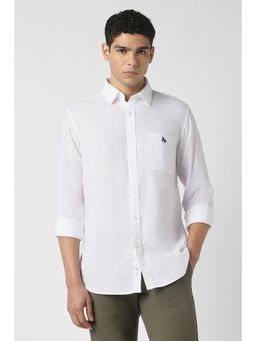 Van Heusen - Men Lyocell Blend Textured Collar Neck Slim Fit White Shirt