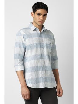 Van Heusen - Men Cotton Checks Collar Neck Slim Fit White Shirt