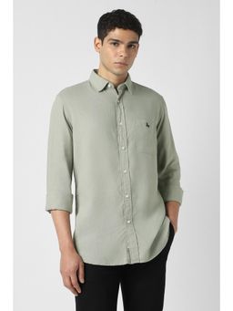Van Heusen - Men Lyocell Blend Textured Collar Neck Slim Fit Green Shirt