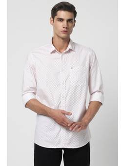 Van Heusen - Men Cotton Blend Printed Collar Neck Slim Fit White Shirt