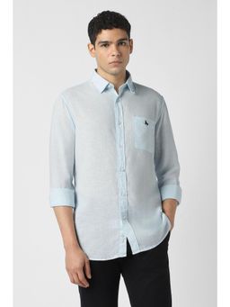 Van Heusen - Men Lyocell Blend Textured Collar Neck Slim Fit Blue Shirt