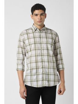 Van Heusen - Men Cotton Checks Collar Neck Slim Fit Green Shirt