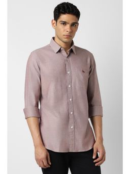 Van Heusen - Men Cotton Textured Collar Neck Slim Fit Pink Shirt