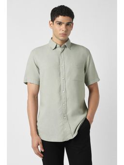 Van Heusen - Men Lyocell Blend Textured Collar Neck Slim Fit Green Shirt