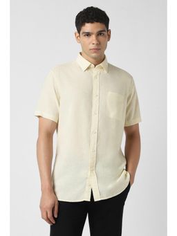 Van Heusen - Men Lyocell Blend Textured Collar Neck Slim Fit Beige Shirt