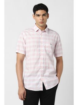 Van Heusen - Men Cotton Checks Collar Neck Slim Fit Pink Shirt