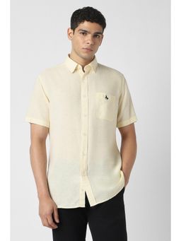 Van Heusen - Men Lyocell Blend Textured Collar Neck Slim Fit Beige Shirt