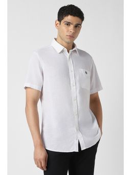 Van Heusen - Men Lyocell Blend Textured Collar Neck Slim Fit White Shirt