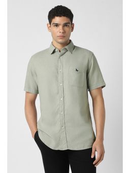Van Heusen - Men Lyocell Blend Textured Collar Neck Slim Fit Green Shirt