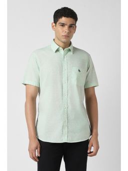 Van Heusen - Men Cotton Textured Collar Neck Slim Fit Green Shirt