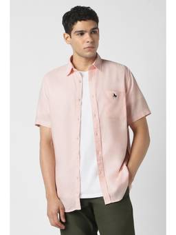 Van Heusen - Men Lyocell Blend Textured Collar Neck Slim Fit Pink Shirt