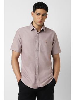Van Heusen - Men Cotton Textured Collar Neck Slim Fit Pink Shirt