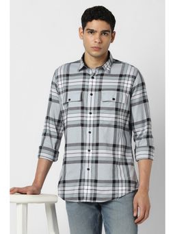 Van Heusen - Men Cotton Checks Collar Neck Slim Fit Grey Shirt