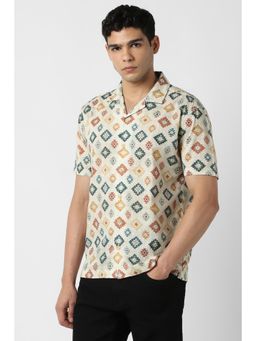 Van Heusen - Men Cotton Printed Notched Lapel Slim Fit Multi-Color Shirt