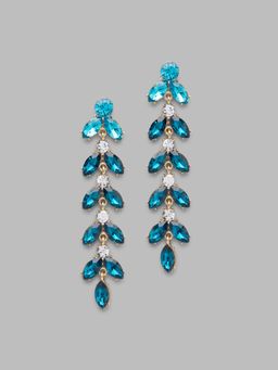Globus - Blue Leaf Shaped Gold Plated Drop Earrings-3623369001