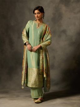 Saundh - Tashi Green Kurta with Palazzo and Dupatta (Set of 3)