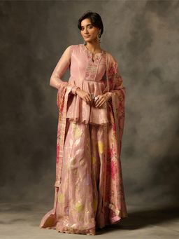 Saundh - Irja Pink Kurti with Sharara and Dupatta (Set of 3)