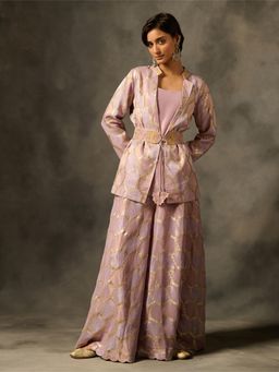 Saundh - Bahar Mauve Belted Jacket with Palazzo and Top- Purple (Set of 4)