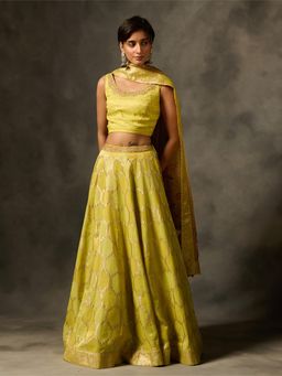 Saundh - Laya Yellow Lehenga with Blouse and Dupatta (Set of 3)