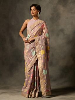 Saundh - Palki Mauve Floral Saree with Unstitched Blouse