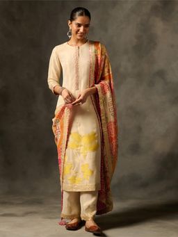 Saundh - Kora Beige Kurta with Palazzo and Dupatta (Set of 3)