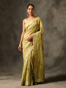 Saundh - Palki Green Floral Saree with Unstitched Blouse