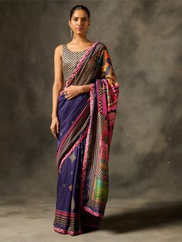 Saundh - Indra Purple Printed Saree with Unstitched Blouse
