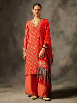 Saundh - Sila Red Kurta with Palazzo and Dupatta (Set of 3)