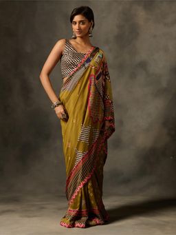 Saundh - Indra Green Printed Saree with Unstitched Blouse