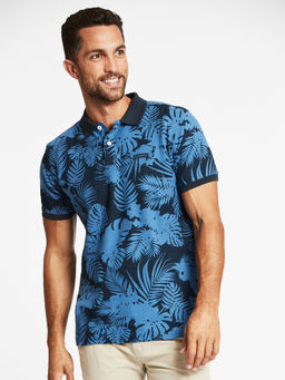 LINDBERGH - Navy Printed Polo Collar T Shirt