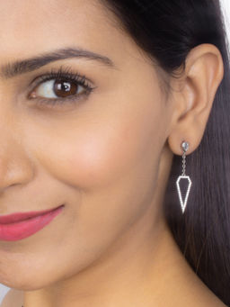 Ornate Jewels - 925 Silver American Diamonds Long Dangle Party Wear Earrings for Women & Girls