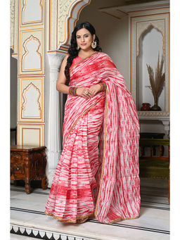 Indi Inside - Red Shibori Saree with Unstitched Blouse