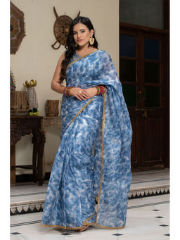 Indi Inside - Blue Tie & Dye Saree with Unstitched Blouse