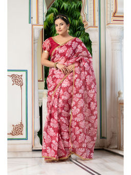 Indi Inside - Leaf Print Saree with Unstitched Blouse