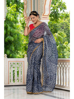 Indi Inside - Grey Bandhani Saree with Unstitched Blouse