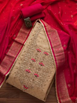 Koskii - Gold Sequins Semi Crepe Designer Unstitched Salwar Suit (Set of Three)