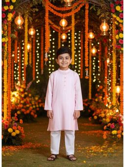 Maaesa - Boys Pink Printed Floral Kurta and Pyjama