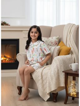 Maaesa - Girls White Printed Shirt and Shorts