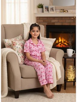 Maaesa - Girls Pink Printed Shirt and Pyjama
