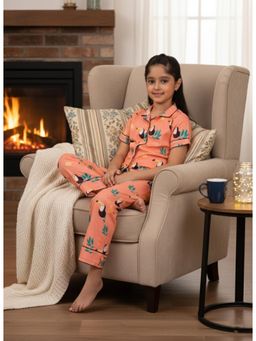 Maaesa - Girls Orange Printed Shirt and Pyjama
