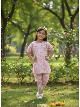 Maaesa - Girls Pink Printed Kurta with Dhoti