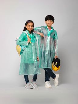 The Clownfish - Kids Single Layer Pvc Long Coat with Hood -Green (6-7 Years)