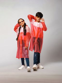 The Clownfish - Kids Single Layer Pvc Long Coat with Hood -Rose Red (6-7 Years)