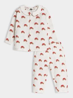 Mi Arcus - Croissant Print Collar Fullsleeves Top With Pyjama For Girls