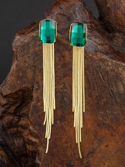 E2O - Gold Plated Layered Green Stone Crafted Contemporary Drop Earring