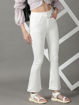 SHOWOFFFF - Women's Stretchable Clean Look White Bootcut Jeans